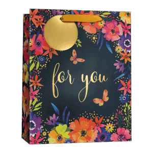Gift Bag Medium – Dark Floral W215 x H265 x D100mm from Harrisons Direct