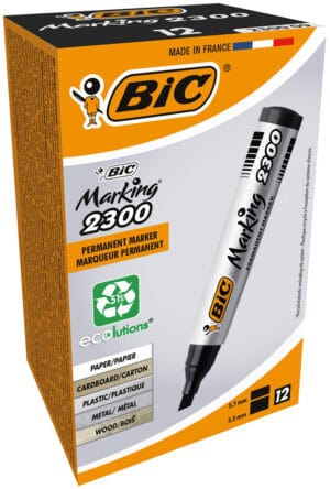 Bic Permanent Chisel Tip 2300 Markers Black Boxed
