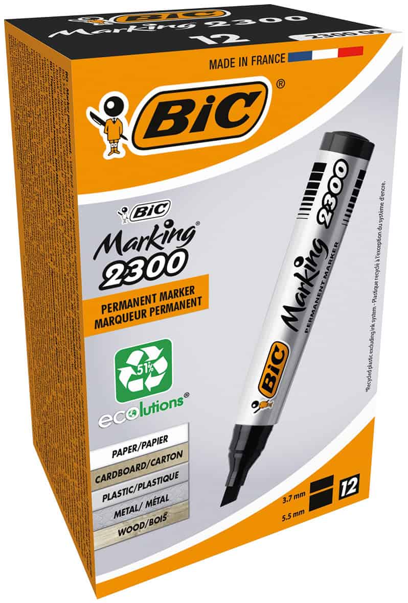 Bic Permanent Chisel Tip 2300 Markers Black Boxed
