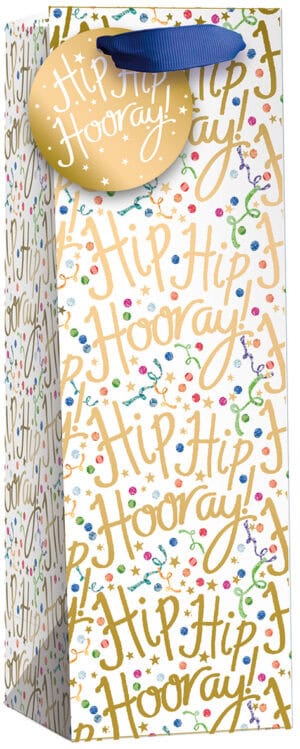 Wholesale Gift Bag Bottle - Hip Hip Hooray W125 x H365 x D100mm from Harrisons Direct