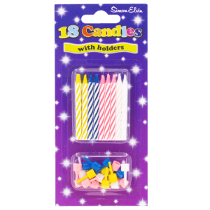 Spiral Cake Candles & Holders 18's Assorted Colours