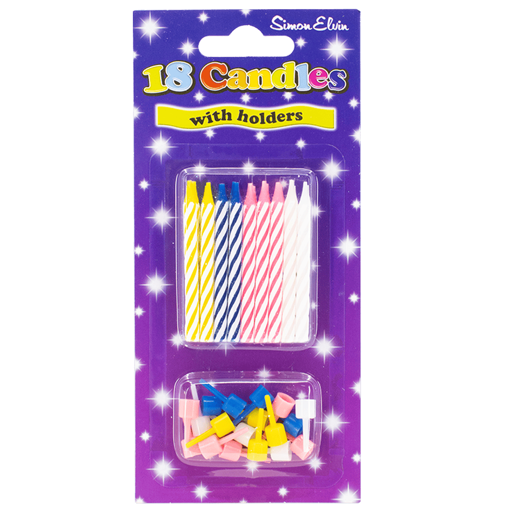 Spiral Cake Candles & Holders 18's Assorted Colours