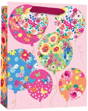 Gift Bag Medium - Floral Balloons W215 x H265 x D100mm from Harrisons Direct