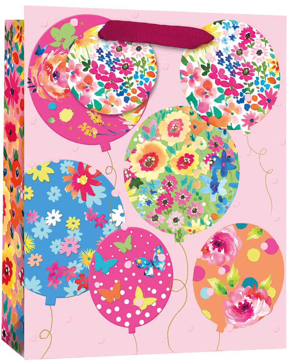 Gift Bag Medium - Floral Balloons W215 x H265 x D100mm from Harrisons Direct