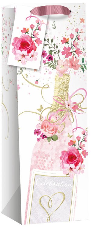 Gift Bag Bottle - Bottle & Flowers W125 x H365 x D100mm from Harrisons Direct