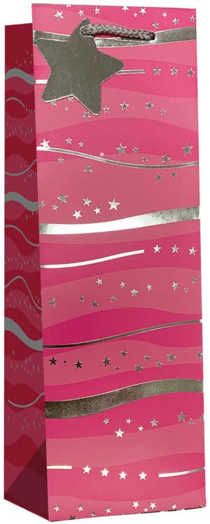 Gift Bag Bottle - Pink Waves W125 x H365 x D100mm from Harrisons Direct