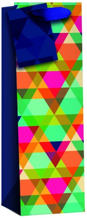 Gift Bag Bottle - Geometric Triangles W125 x H365 x D100mm from Harrisons Direct