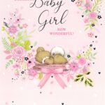 Baby Girl Card Bear In A Basket from Harrisons Direct