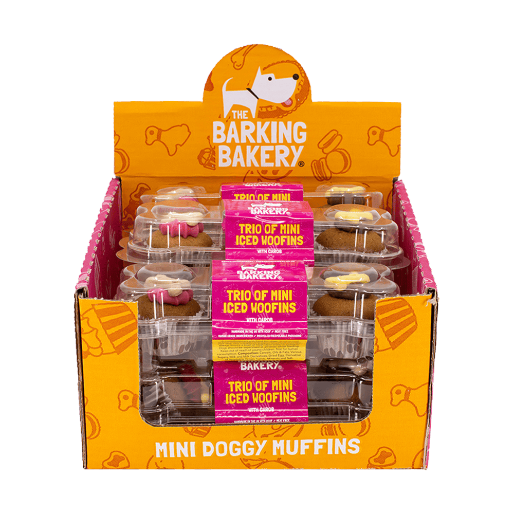 The Barking Bakery Trio Iced Woofins in CDU from Harrisons Direct
