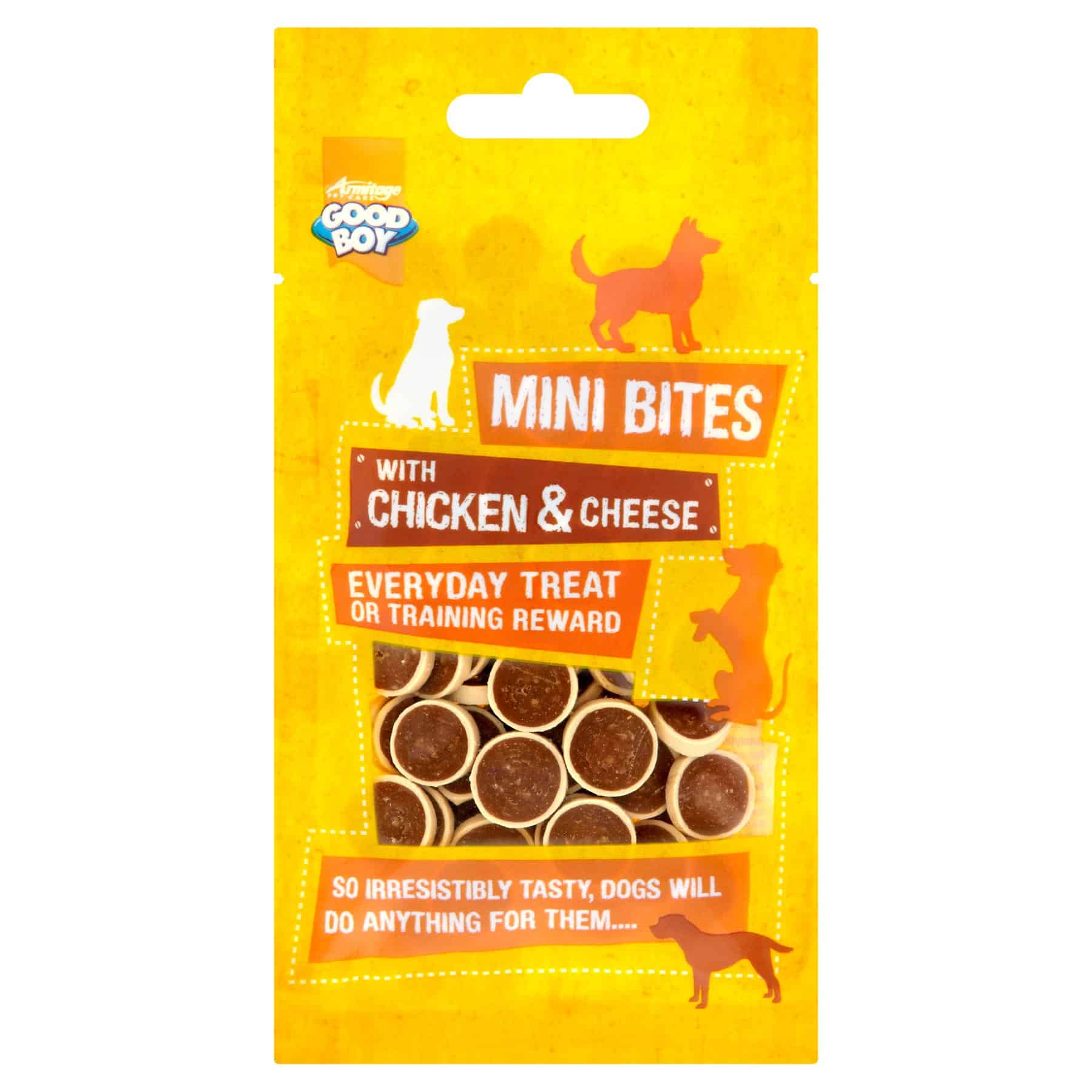 Wholesale Good Boy Mini Bites with Chicken & Cheese 70g from Harrisons Direct