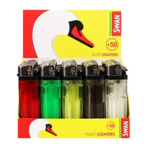 Wholesale Swan Flint Disposable Lighters In Display from Harrisons Direct