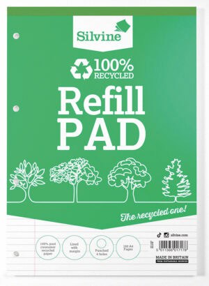 Silvine A4 100% Recycled Refill Pad 160 Pages Lined with Margin from Harrisons Direct