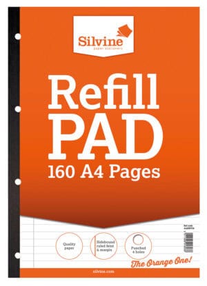 Silvine A4 Sidebound Refill Pad 160 Pages Lined with Margin from Harrisons Direct
