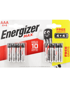 Energizer MAX AAA Alkaline Batteries 4+4 Free