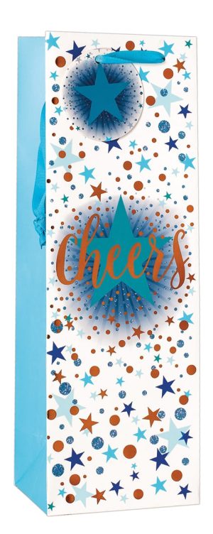 Gift Bag Bottle - Blue Cheers W125 x H365 x D100mm