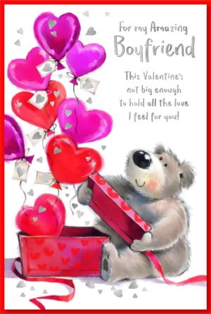 Valentine's Day Card Boyfriend -  Bear With Balloons in a Box