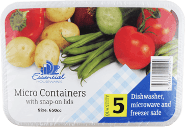 5 Airtight Micro Container + Lids 650cc
