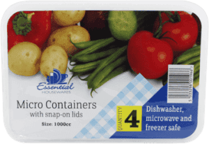 4 Airtight Micro Container + Lids 1000cc