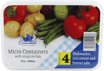 4 Airtight Micro Container + Lids 1000cc