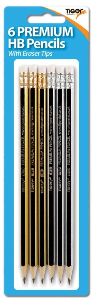 Premium HB Pencils with Erasers Hang Pack 6's