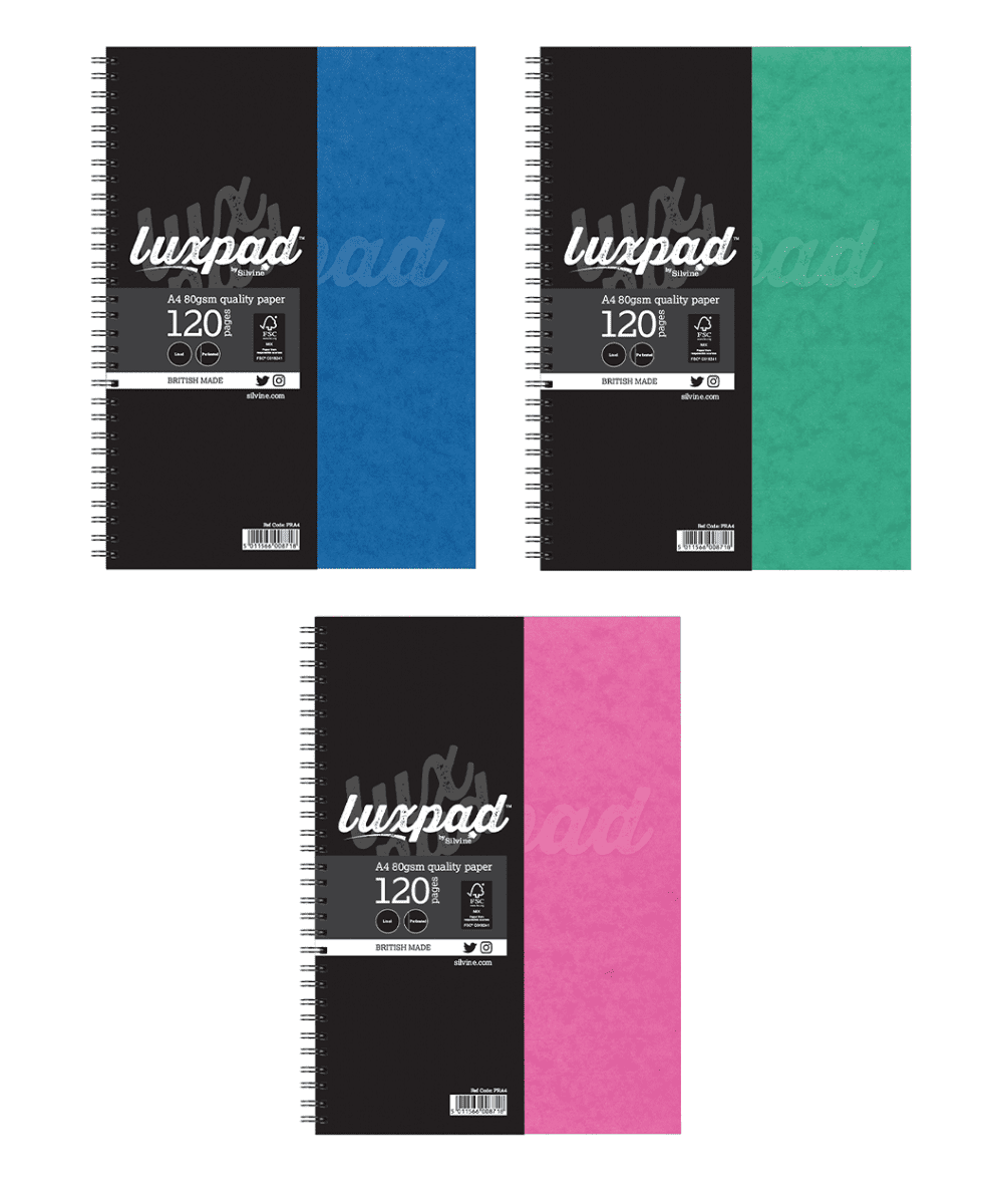 Silvine Luxpad A4 Twin Wire Pressboard Notebook 5 Assorted Colours