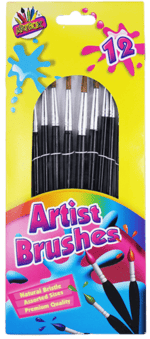 12 Natural Bristle Artist Brushes Boxed