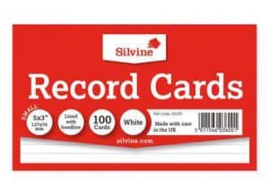 Silvine White Lined Record Cards 100's 127mm x 77mm