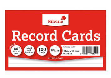 Silvine White Lined Record Cards 100's 127mm x 77mm