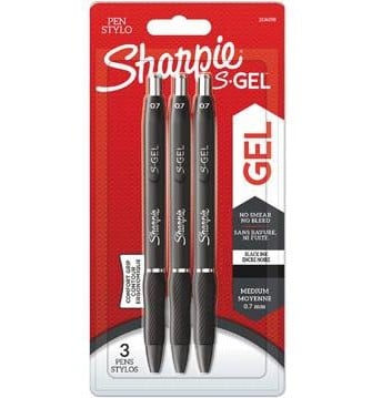 Sharpie Black S-Gel Pen Hang Pack 3's