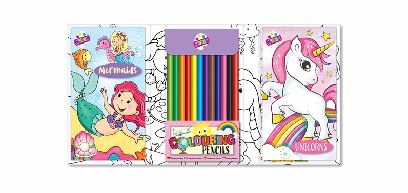 Girls Travelling Colouring Set 2 Designs Unicorns & Mermaids