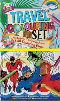 Boys Travelling Colouring Set 2 Designs Dinosaurs & Superheros