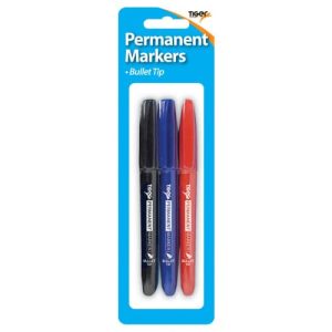 Bullet Tip Permanent Markers 3's Assorted Colours Hang Pack