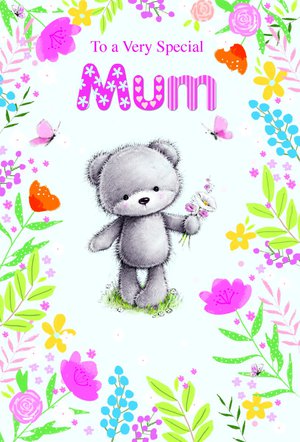 Birthday Card Mum - Bear with Flowers