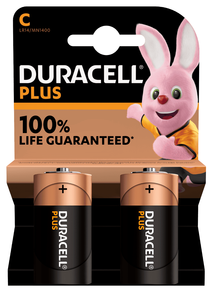 Duracell Plus C Alkaline Batteries 2pk +100% Life Guaranteed!