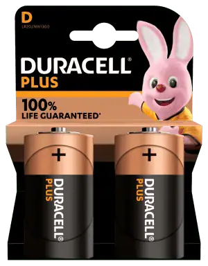 Duracell Plus D Alkaline Batteries 2pk +100% Life Guaranteed!