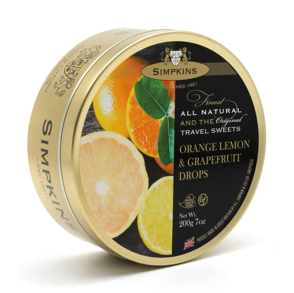 Simpkins Orange, Lemon & Grapefruit Travel Sweet Tins 200g