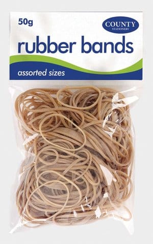 Rubber Bands Natural Assorted Sizes 50g Hang Pack