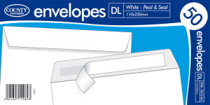 White Peel & Seal Envelopes - DL 110 x 220mm 50's