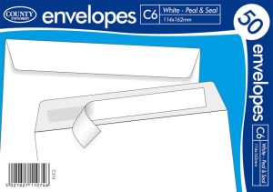 White Peel & Seal Envelopes - C6 114 x 162mm 50's