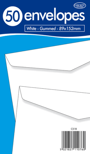 White Gummed Envelopes - 89 x 152mm 50's