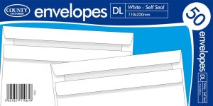 White Self Seal Envelopes - DL 110 x 220mm 50's