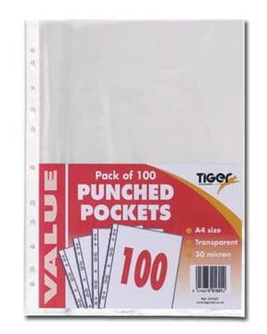 Clear A4 Punched Pockets 100's