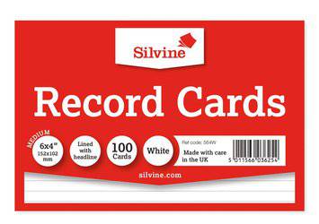 Silvine White Lined Record Cards 100's 152mm x 101mm