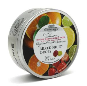 Simpkins Sugar & Gluten Free Mixed Fruit Drops Travel Sweet Tins 150g