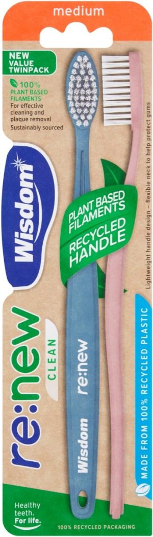 Wisdom Re:New Clean Medium Twin Pack Toothbrush