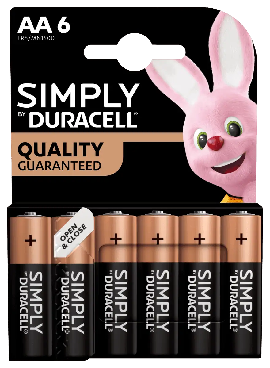 Duracell Simply AA Alkaline Batteries 6pk