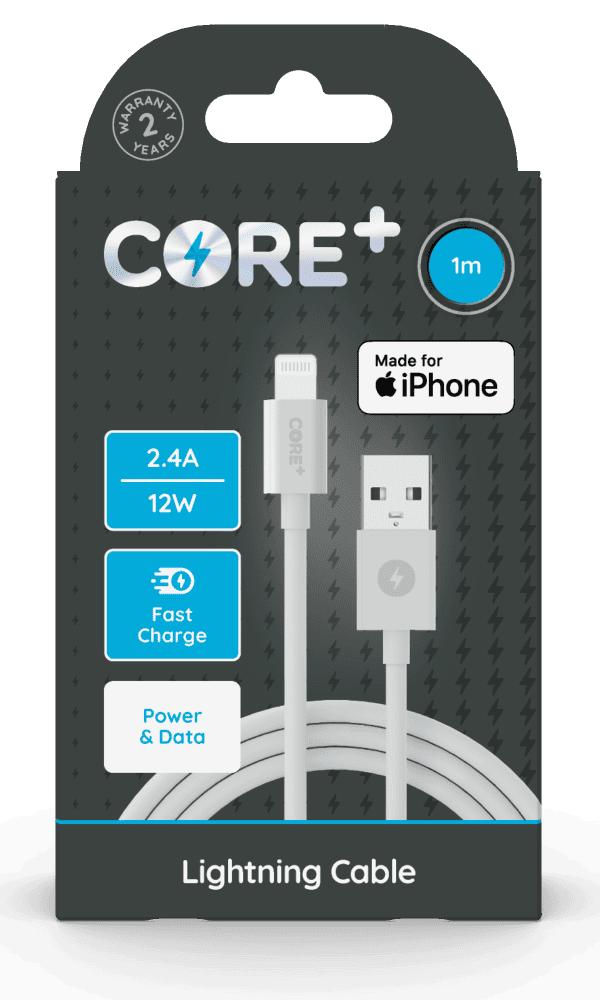 Core+ Lightning to USB-A Cable 1M White TPU 2.4A/12W
