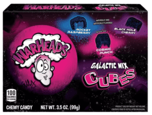 A box of Warheads Galatics Mix Cubes for Harrisons Direct