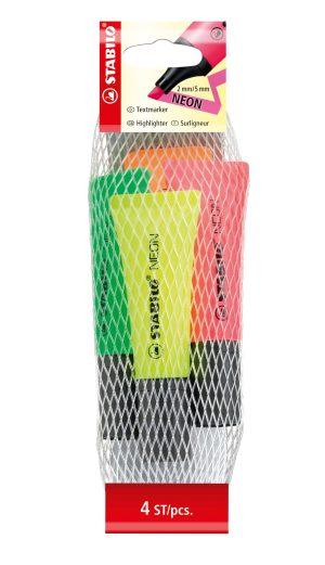 Stabilo Neon Highlighter 4 Assorted Colours Hang Pack