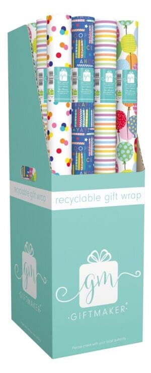 3m x 69cm Happy Birthday Gift Wrap 4 Assorted Designs CDU from Harrisons Direct